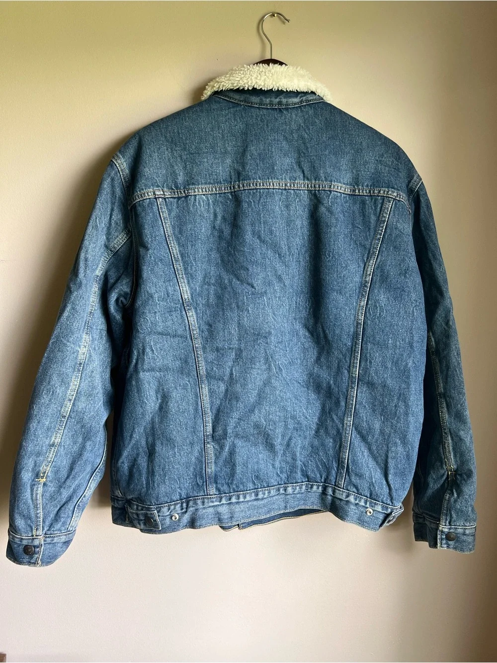 Levi’s Mens XL Sherpa Lined Denim Trucker Jacket Blue Jean Fleece Western - Picture 3 of 8